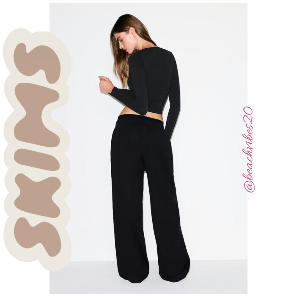 SKIMS Cotton Fleece Oversized Double Waistband Pant Onyx Large NWT O-429 - Picture 3 of 12